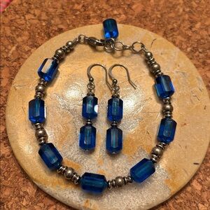 Capri Blue Swarovski Stainless Steel Bracelet 7.4”-7.75” and earrings set 💙💙💙